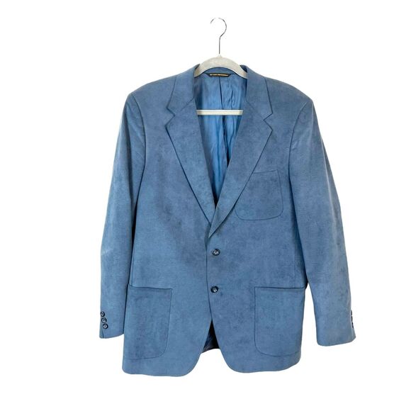 Sport Coat Vintage Mens Blue Velour Long Sleeve Collared Two Button Comfort
